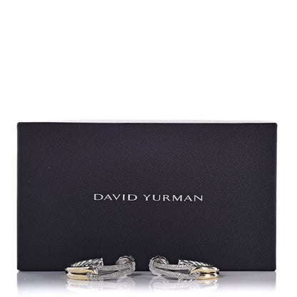 David Yurman Sterling Silver 18K Yellow Gold Diamond Pave Single Loop Labyrinth Hoop Earrings 5 of 5