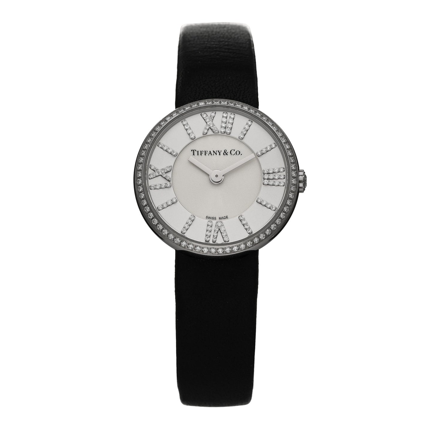 Stainless Steel Calfskin Diamond Bezel 24mm Atlas 2-Hand Quartz Watch Silver