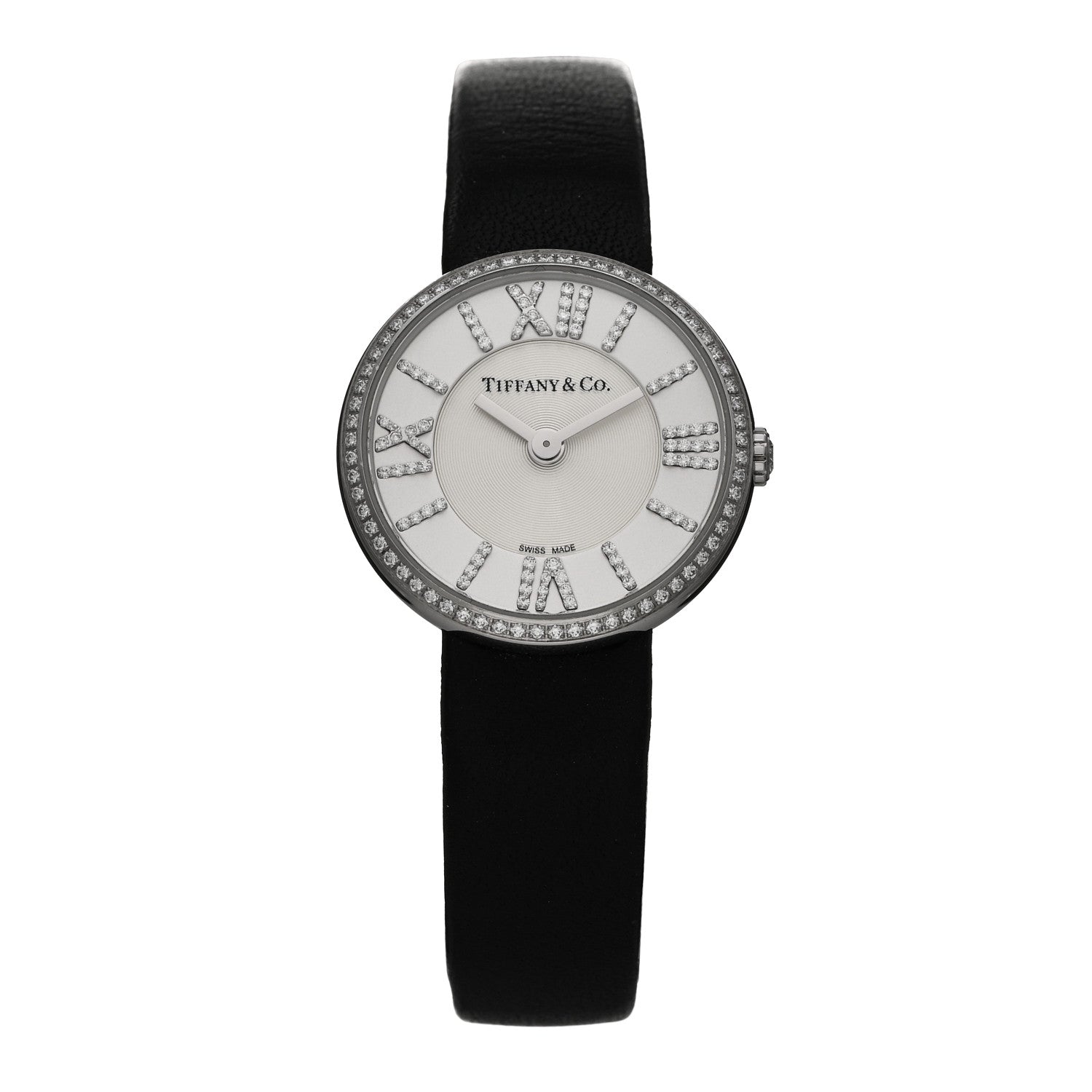 Tiffany Stainless Steel Calfskin Diamond Bezel 24mm Atlas 2-Hand Quartz Watch Silver 1 of 5
