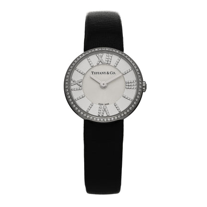 Tiffany Stainless Steel Calfskin Diamond Bezel 24mm Atlas 2-Hand Quartz Watch Silver 1 of 5
