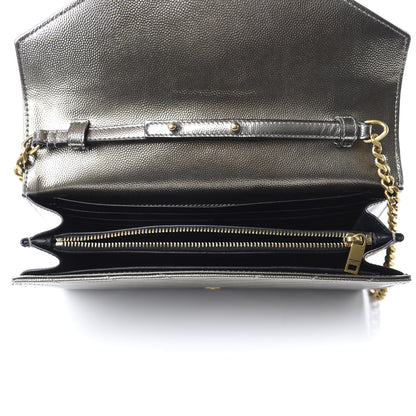 Saint Laurent Metallic Grain De Poudre Matelasse Chevron Monogram Chain Wallet Gold 6 of 11