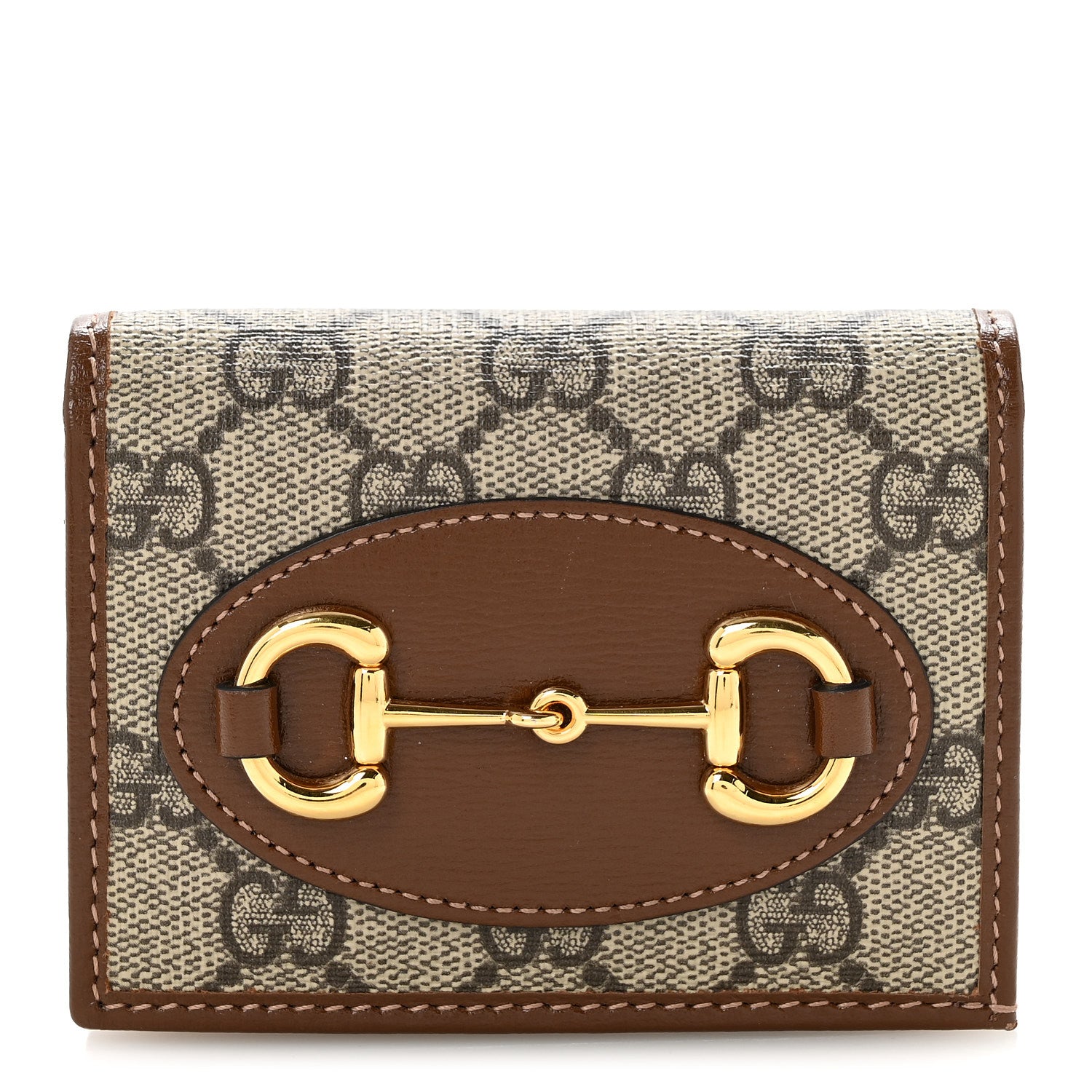 Gucci GG Supreme Monogram Horsebit 1955 Card Case Wallet Beige Ebony Brown Sugar 1 of 11