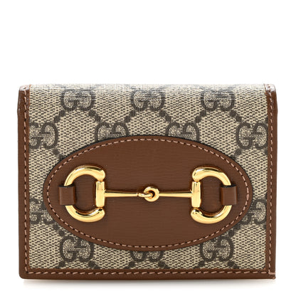 Gucci GG Supreme Monogram Horsebit 1955 Card Case Wallet Beige Ebony Brown Sugar 1 of 11