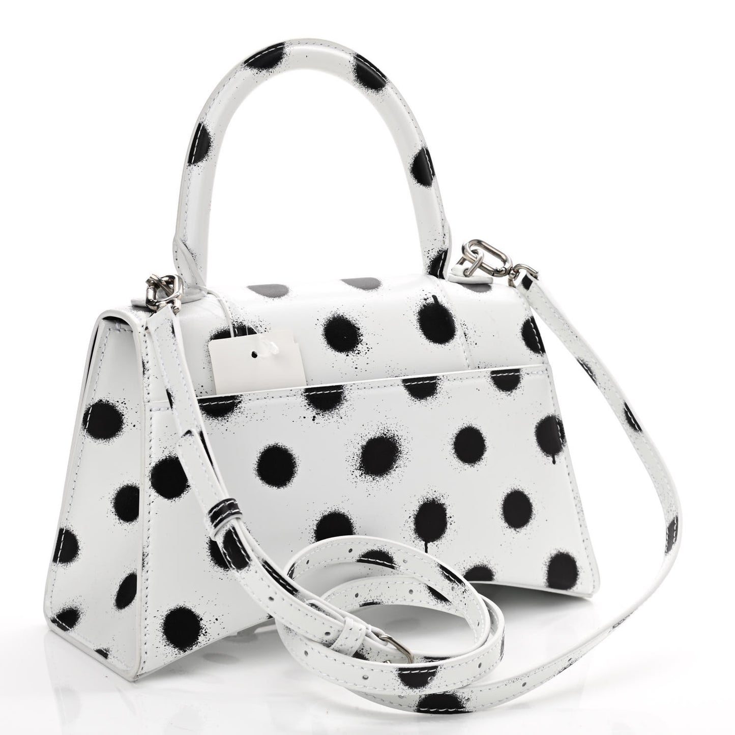 Smooth Calfskin Spray Polka Dot Small Hourglass Top Handle Bag White Black