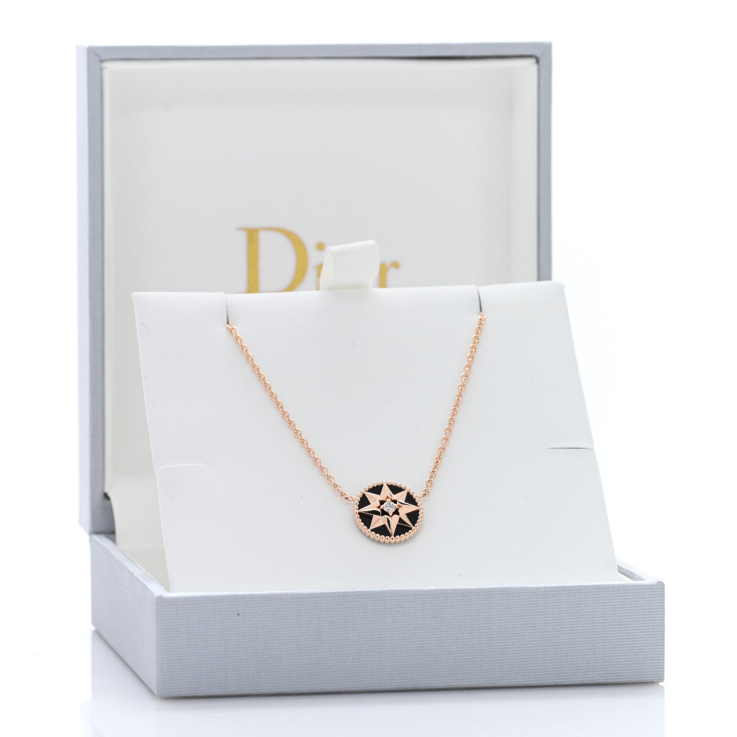 Christian Dior CHRISTIAN DIOR 18K Rose Gold Diamond Black Onyx Rose Des Vents Necklace 5 of 5