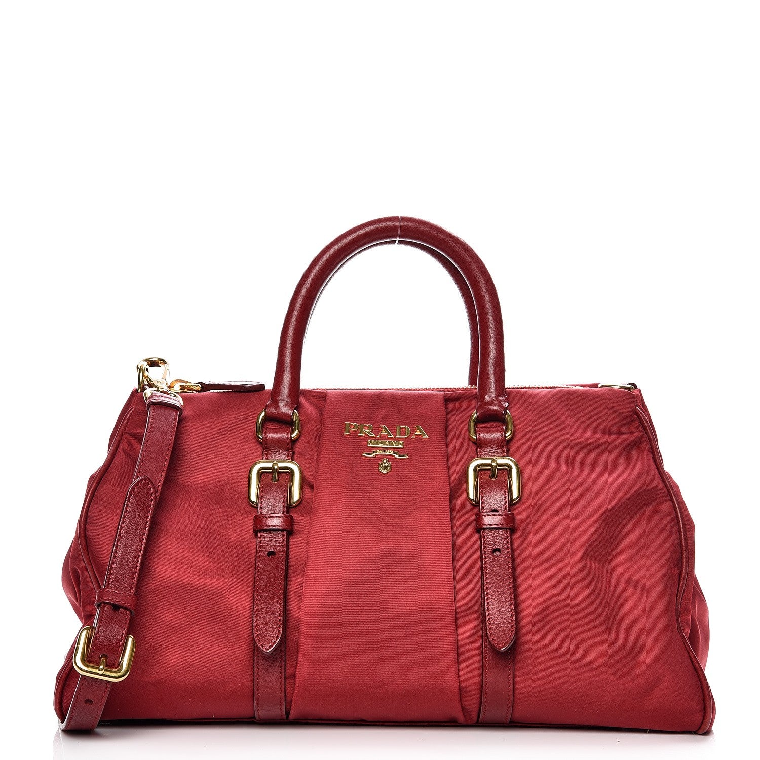Prada Tessuto Nylon Soft Calf Shopping Satchel Cherry 1 of 9