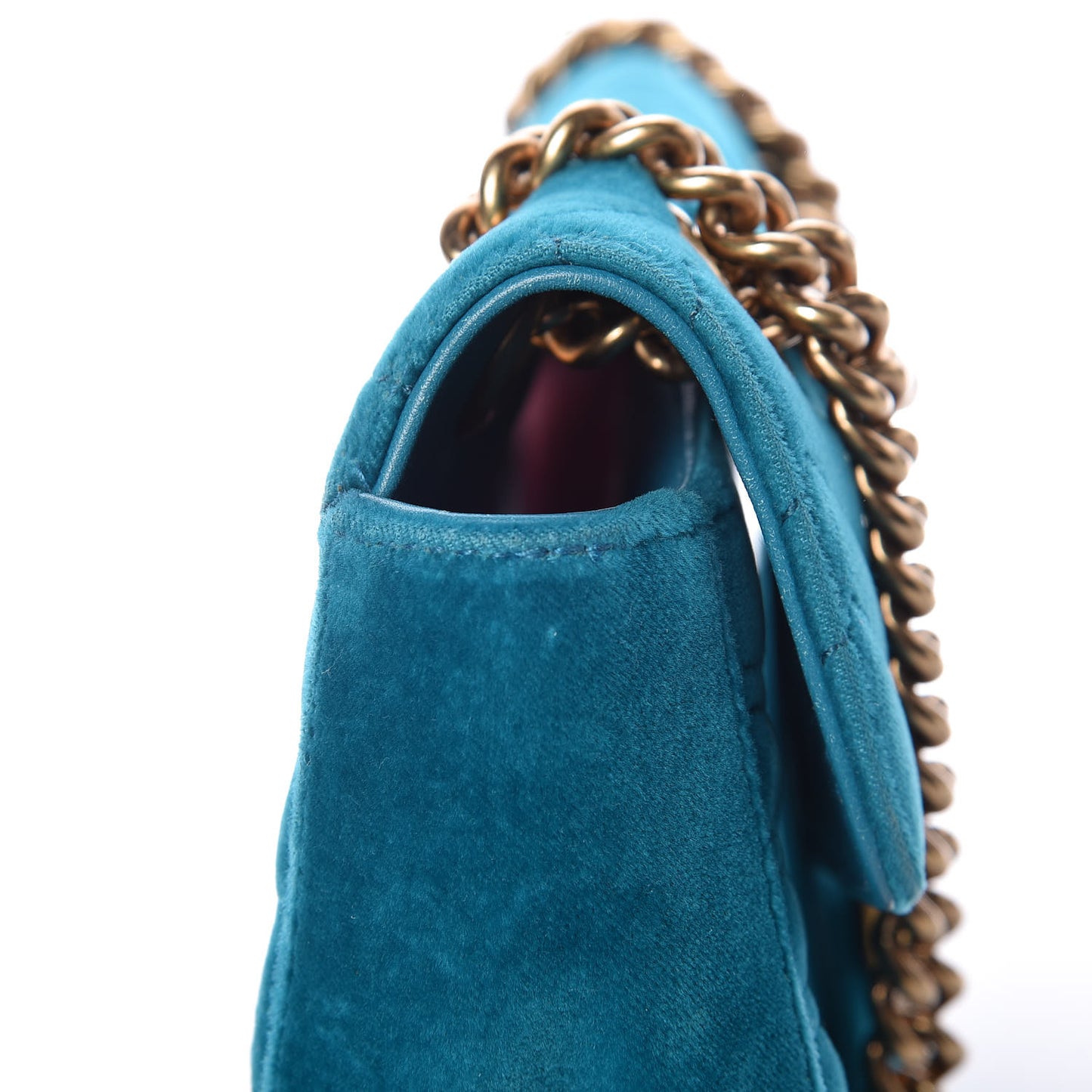 Velvet Matelasse Small GG Marmont Shoulder Bag Pavone Cyan