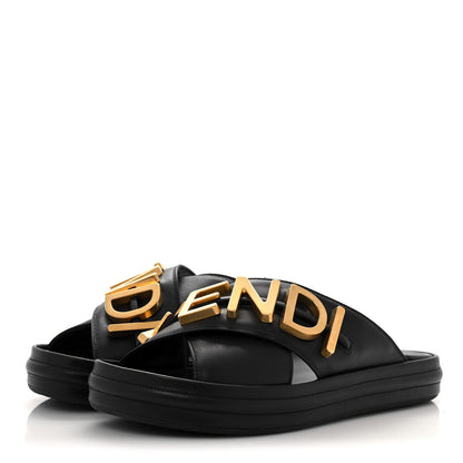 Fendi Vitello Womens Fendigraphy Slide Sandals 37 Black 3 of 10