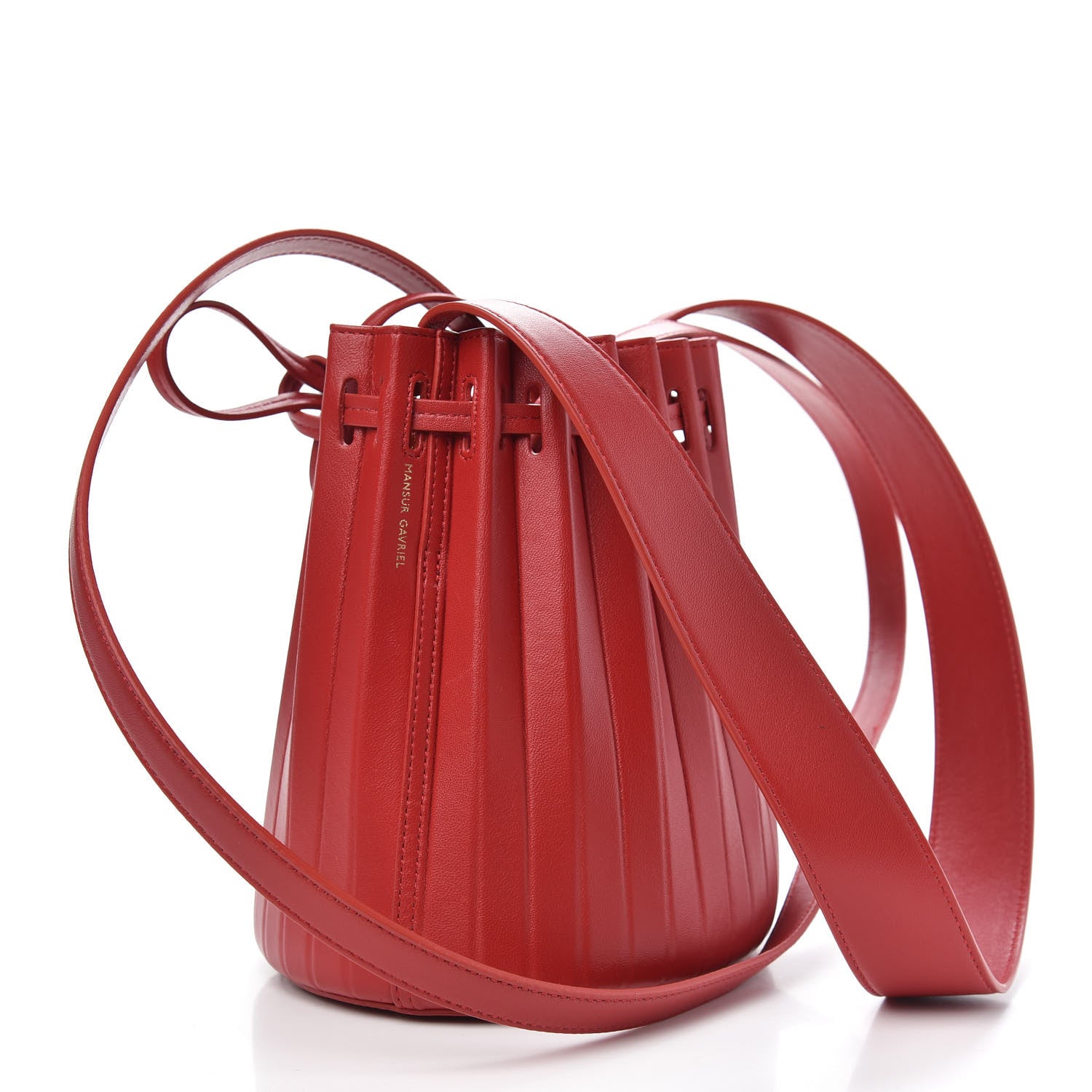 Mansur Gavriel Vegetable Tanned Calfskin Pleated Mini Bucket Bag Fiesta Flamma 4 of 10