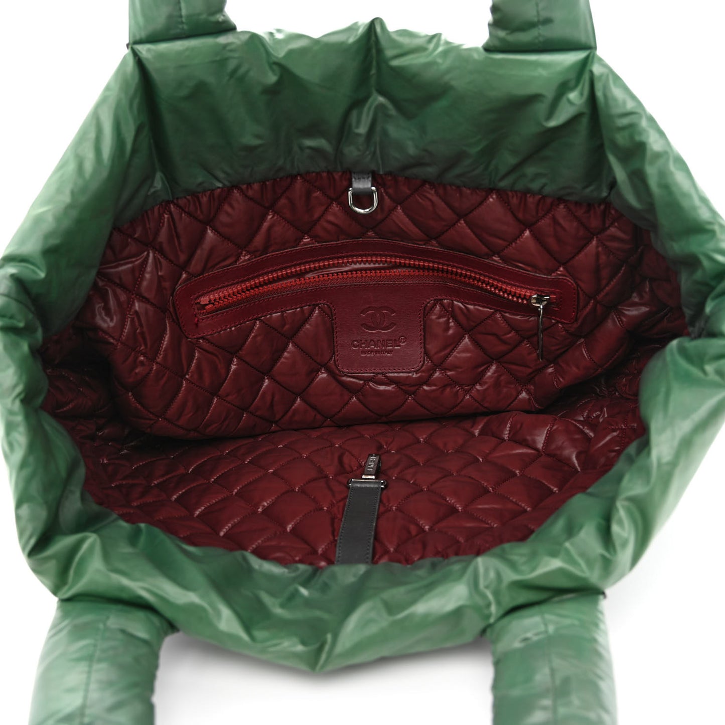 Nylon Quilted Medium Coco Cocoon Reversible Tote Green