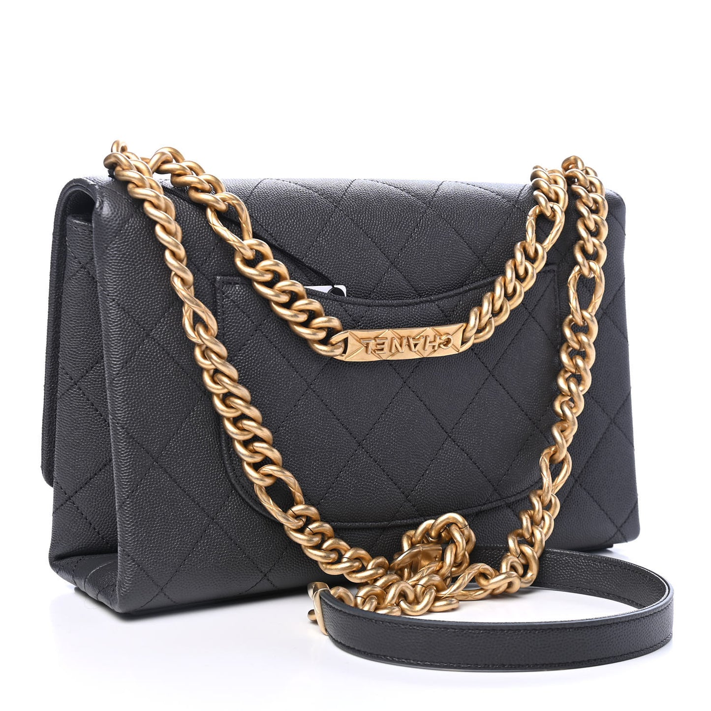 Caviar Stitched Bracelet On Chain Flap Dark Grey