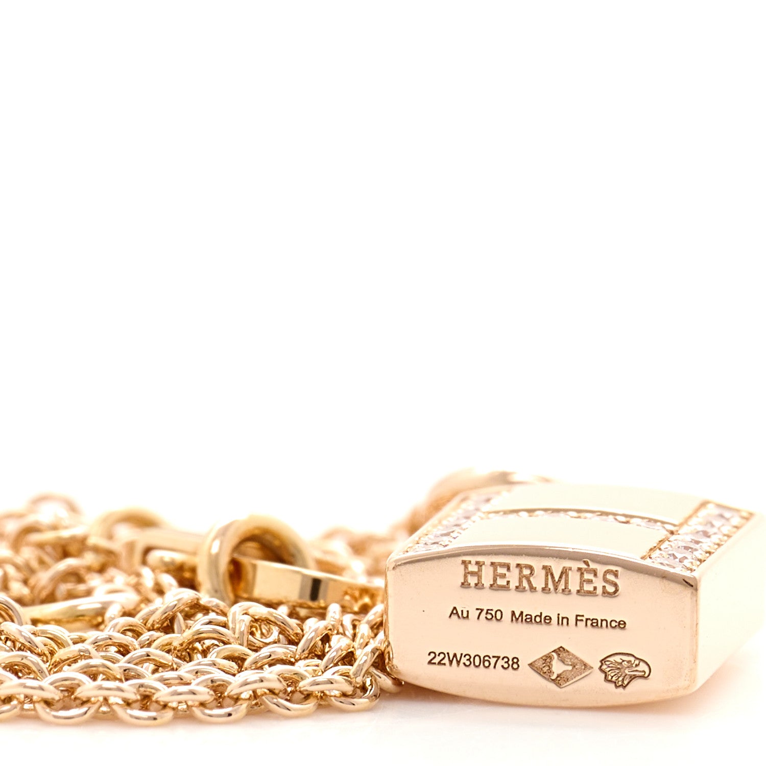 Hermes 18K Rose Gold Diamond Amulettes Cadenas Pendant Necklace 5 of 6