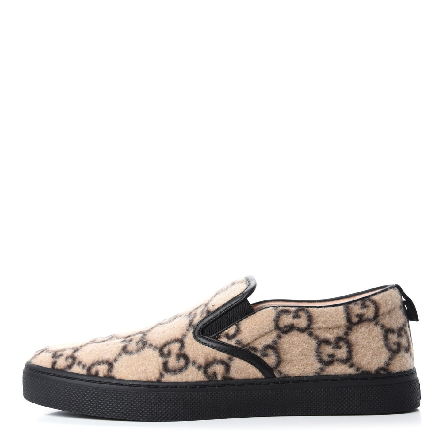 Covered Wool GG Monogram Mens Dublin Slip On Sneakers 9 Beige Ebony Black