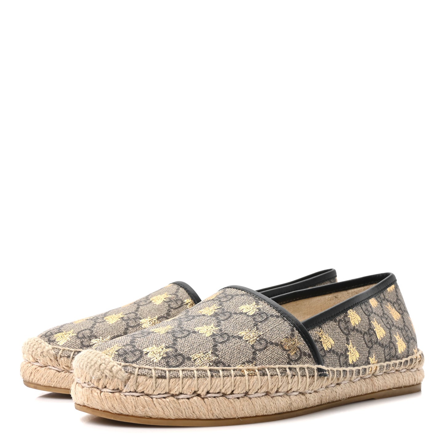 GG Supreme Monogram Bees Espadrille Flats 38 Beige Ebony Oro Black