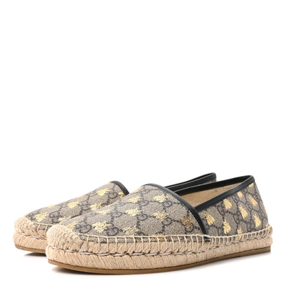 Gucci GG Supreme Monogram Bees Espadrille Flats 38 Beige Ebony Oro Black 4 of 10
