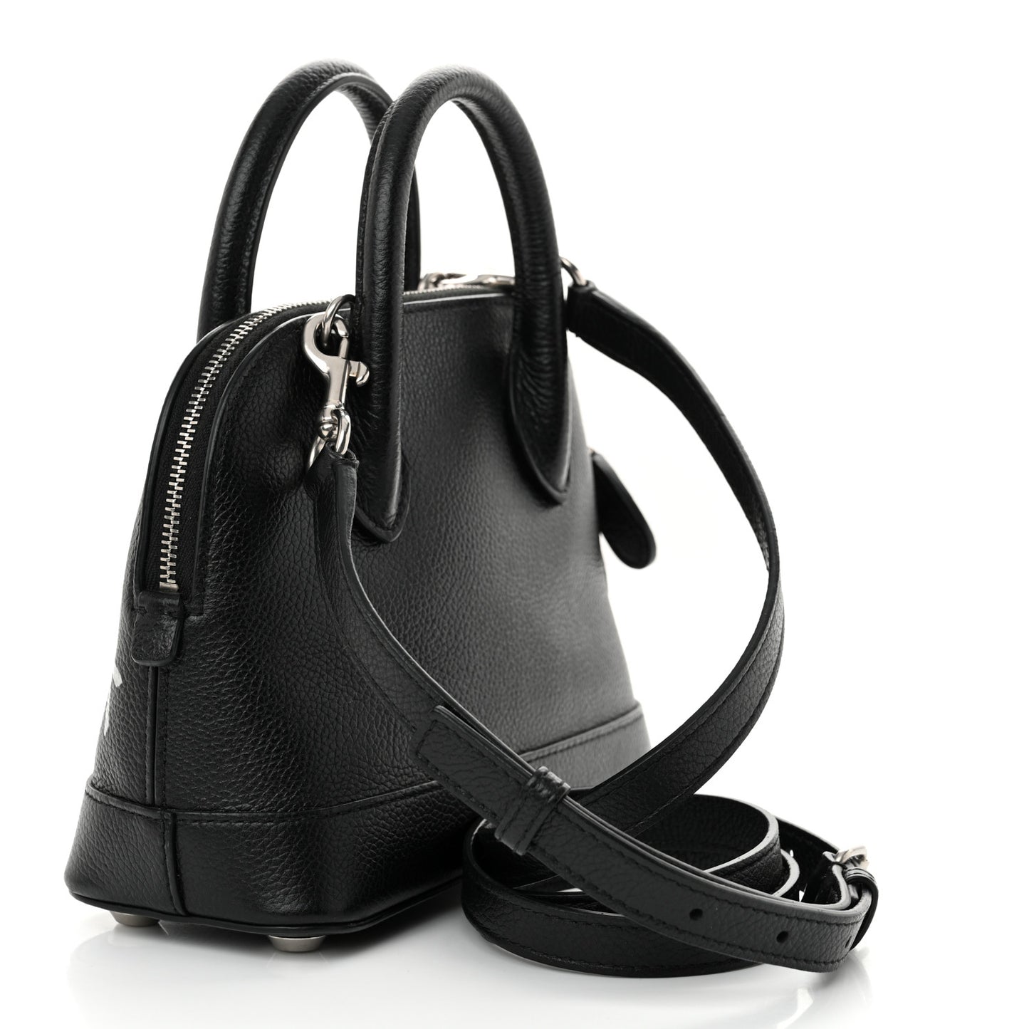 Grained Calfskin Graffiti Print Logo XXS Ville Top Handle Bag Black Silver