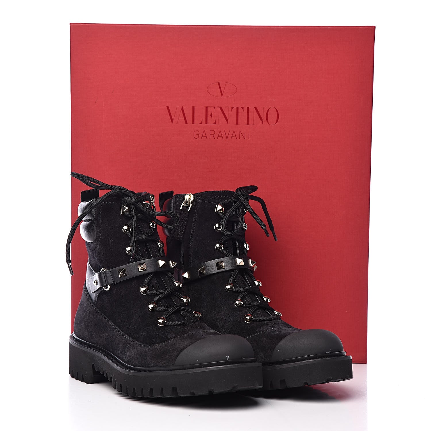 Valentino Garavani Suede Cap Toe Rockstud Combat Boots 37 Black 11 of 11