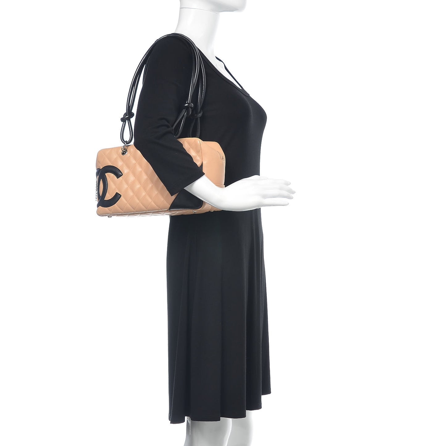 Calfskin Quilted Large Cambon Bowler Beige Black