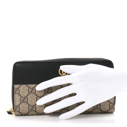 Gucci Dollar Calfskin GG Supreme Monogram GG Marmont Zip Around Wallet Black Beige Ebony 2 of 7