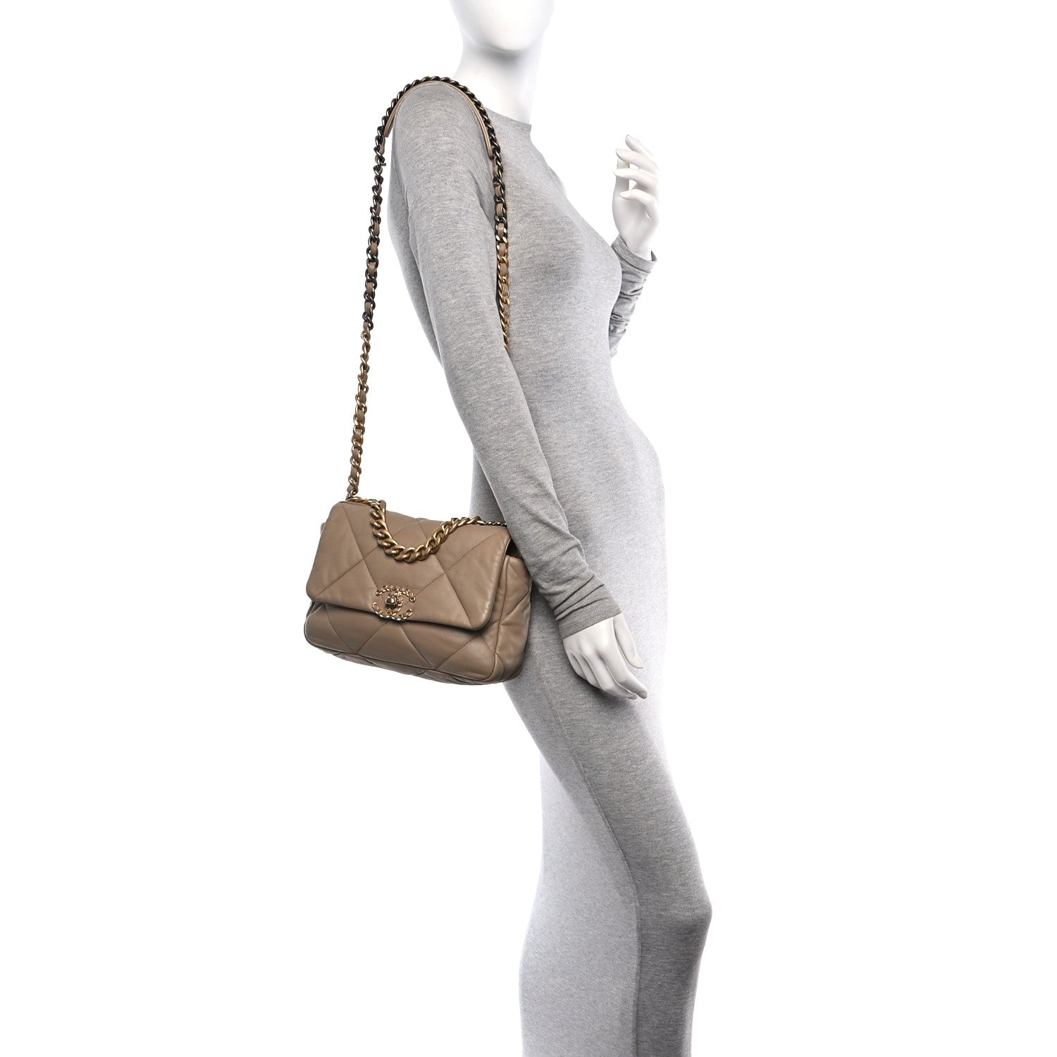 Chanel Lambskin Quilted Medium Chanel 19 Flap Dark Beige 2 of 10