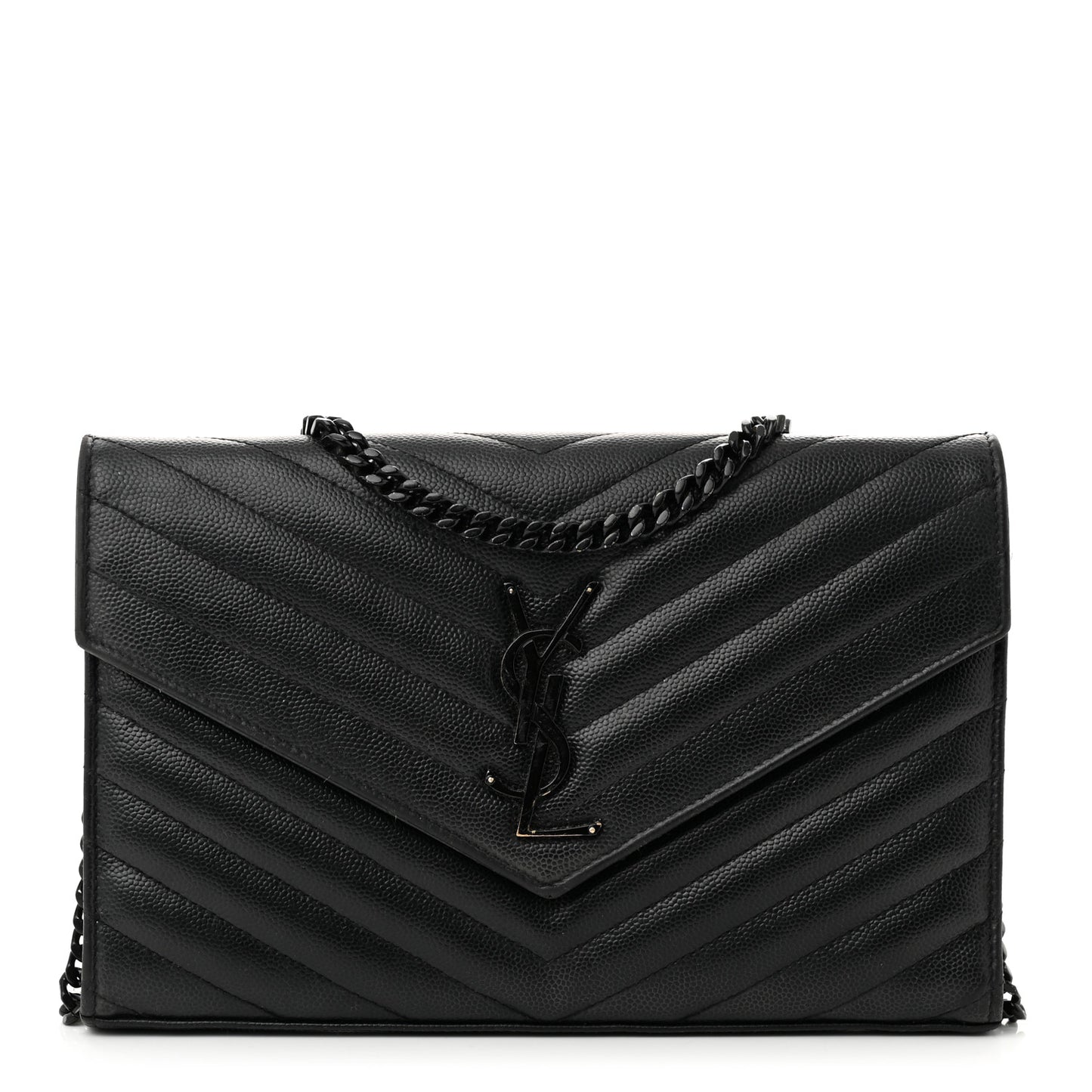 Grain De Poudre Matelasse Chevron Monogram Monochrome Chain Wallet Black