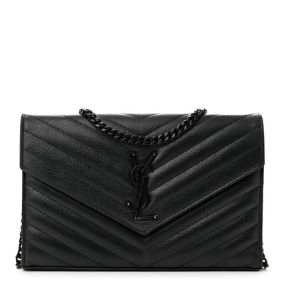 Saint Laurent Grain De Poudre Matelasse Chevron Monogram Monochrome Chain Wallet Black 1 of 13