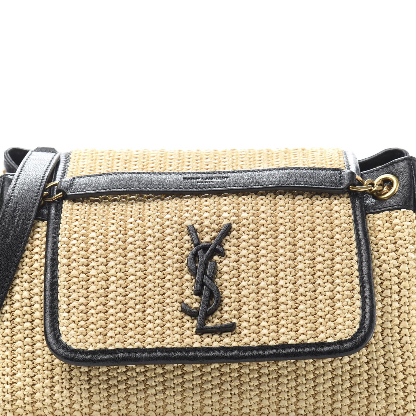 Raffia Calfskin Small Nolita Shoulder Bag Natural Black