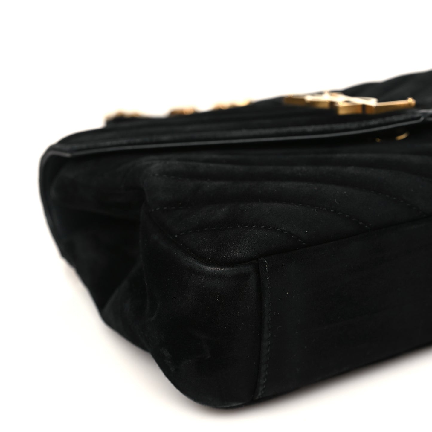 Suede Matelasse Chevron Monogram Medium College Bag Black
