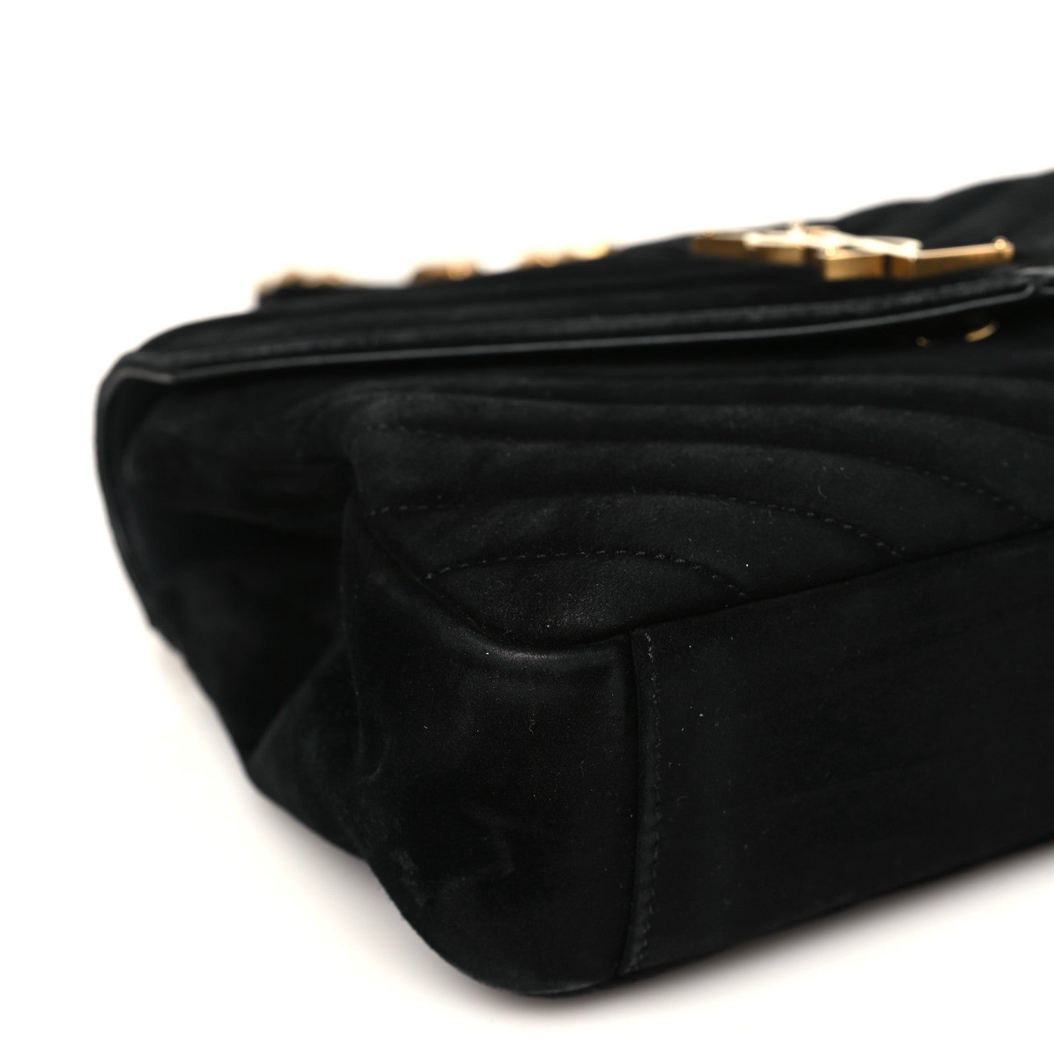 Saint Laurent Suede Matelasse Chevron Monogram Medium College Bag Black 8 of 9
