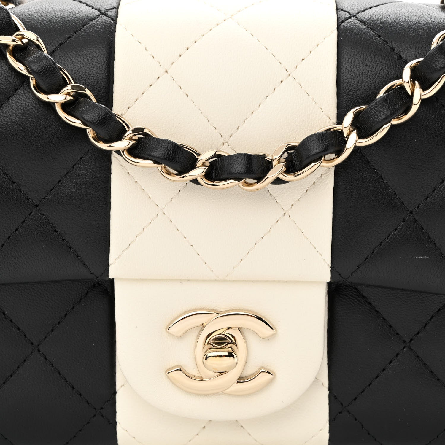 Chanel Lambskin Quilted Mini Rectangular Flap Black White 8 of 13