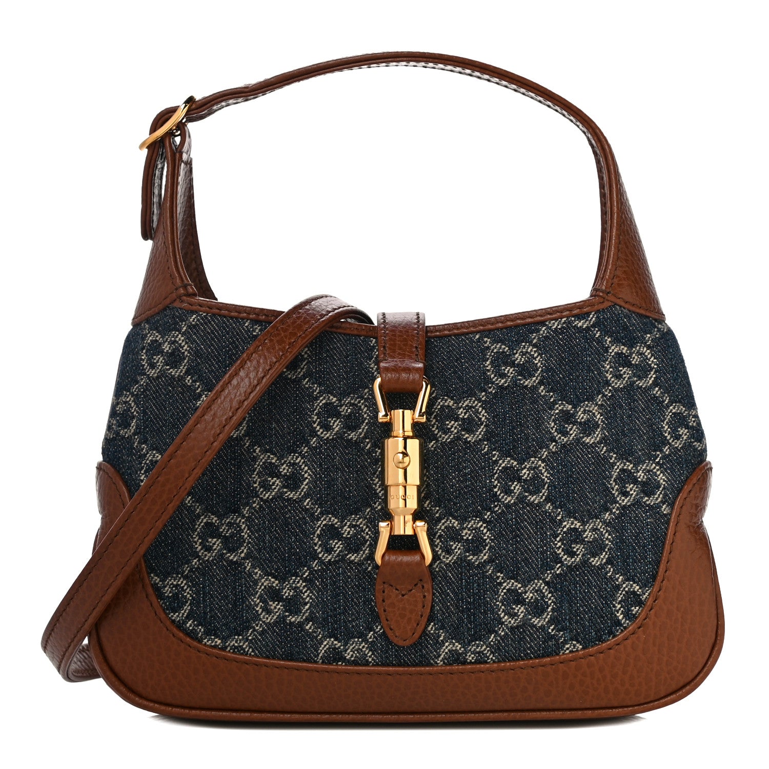 Gucci New Denim GG Monogram Calfskin Mini Jackie 1961 Hobo Blue Tea Cuir 1 of 11