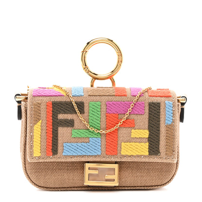 Fendi Canvas Vitello King FF Multicolor Embroidered Nano Baguette Charm Multicolor Cuoio 1 of 10