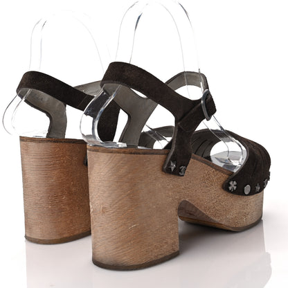 Chanel Suede Wooden Studded Platform Sandals 37 Brown 4 of 11