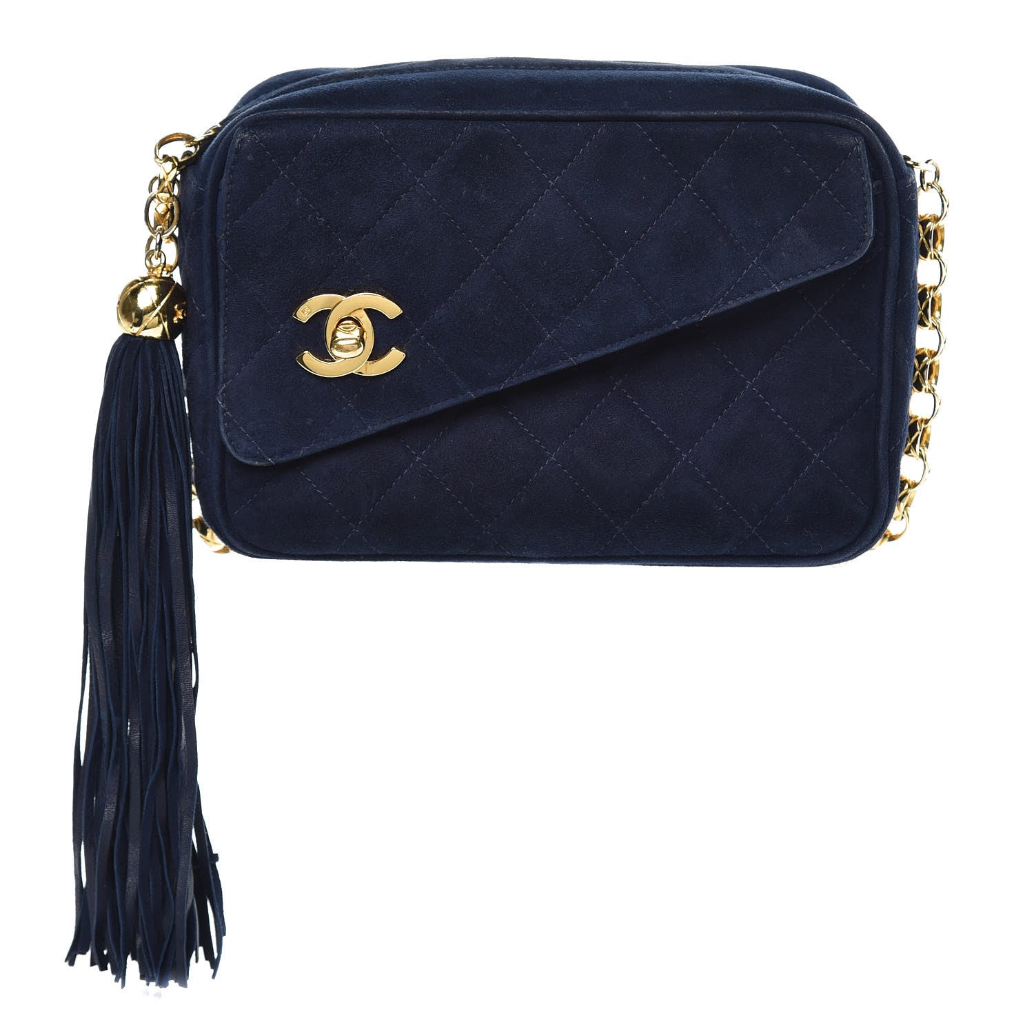 Chanel Suede Quilted CC Tassel Camera Case Navy 1 of 10
