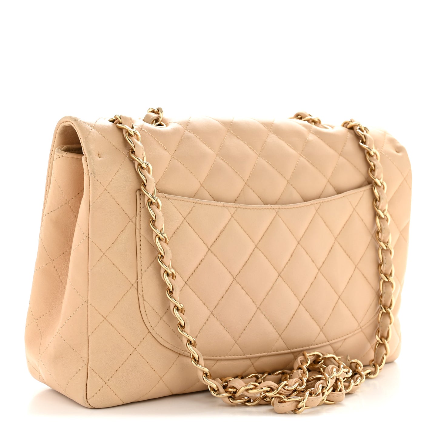 Lambskin Quilted Jumbo Single Flap Beige