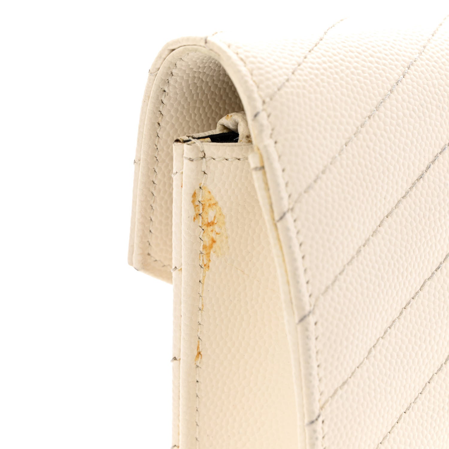 Saint Laurent Grain De Poudre Matelasse Chevron Monogram Envelope Chain Wallet Dove White 13 of 18