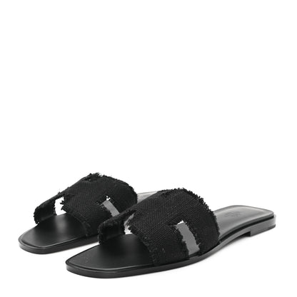 Hermes Toile H Oran Fringe Sandals 41 Black 4 of 10