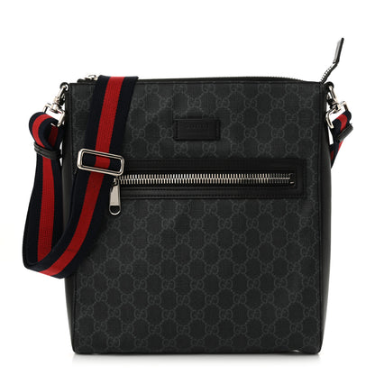 Gucci GG Supreme Monogram Appia Calfskin Web Flat Messenger Bag Black Grey 1 of 12