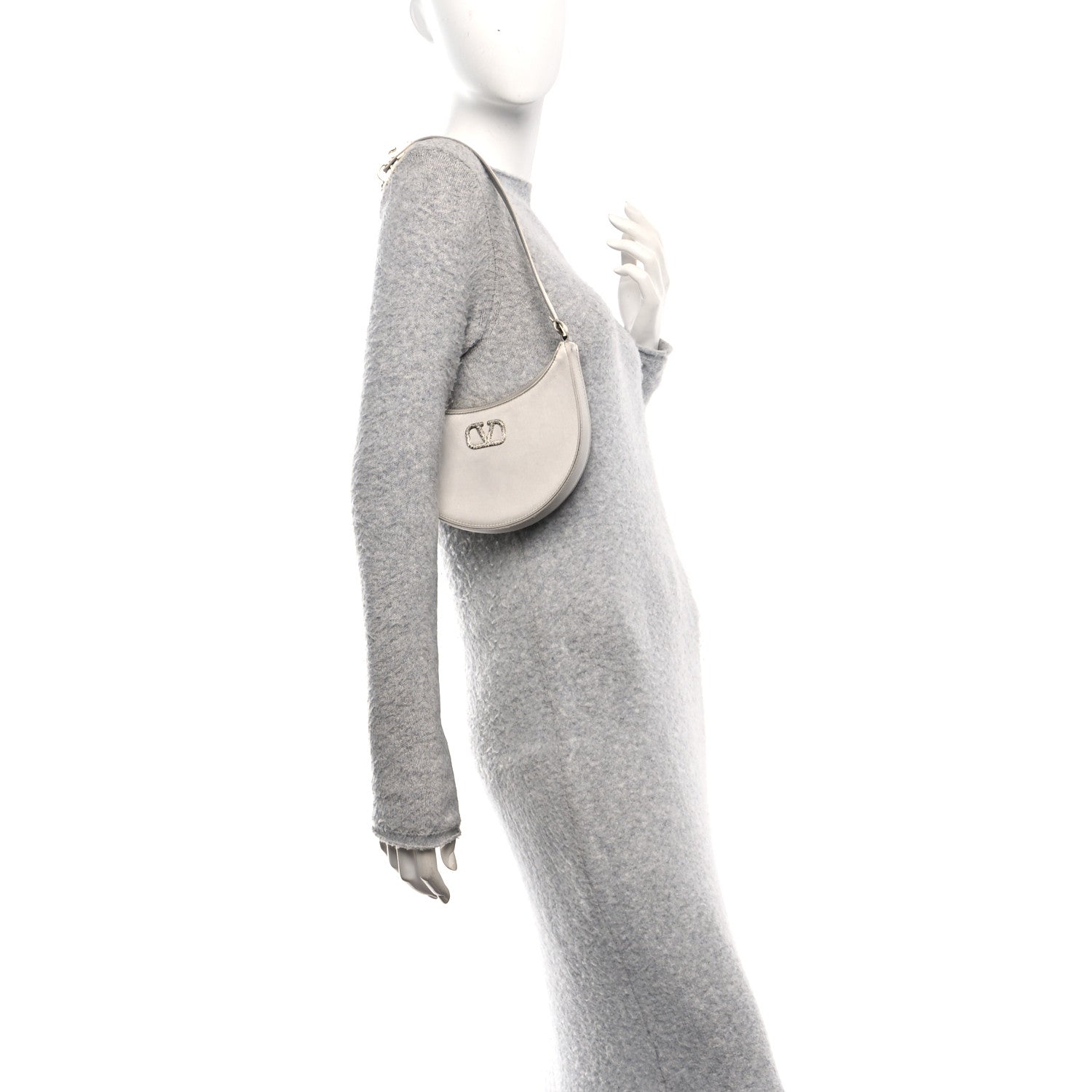 Valentino Garavani Satin Mini Crystal Vlogo Hobo Bag Silver 2 of 9