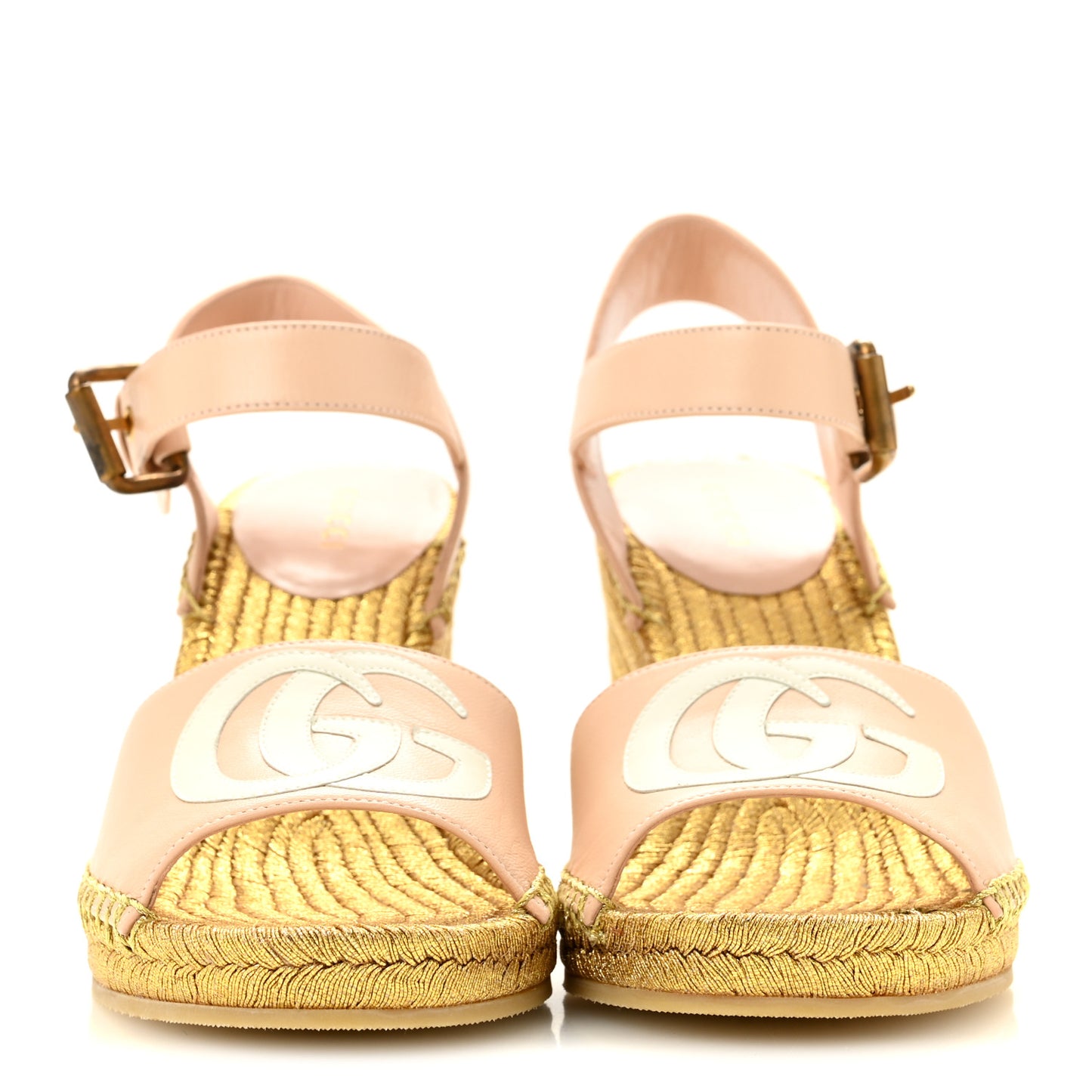 Malaga Kid Lifford Calfskin GG Espadrille Wedge Sandals 35 Skin Rose Dusty White