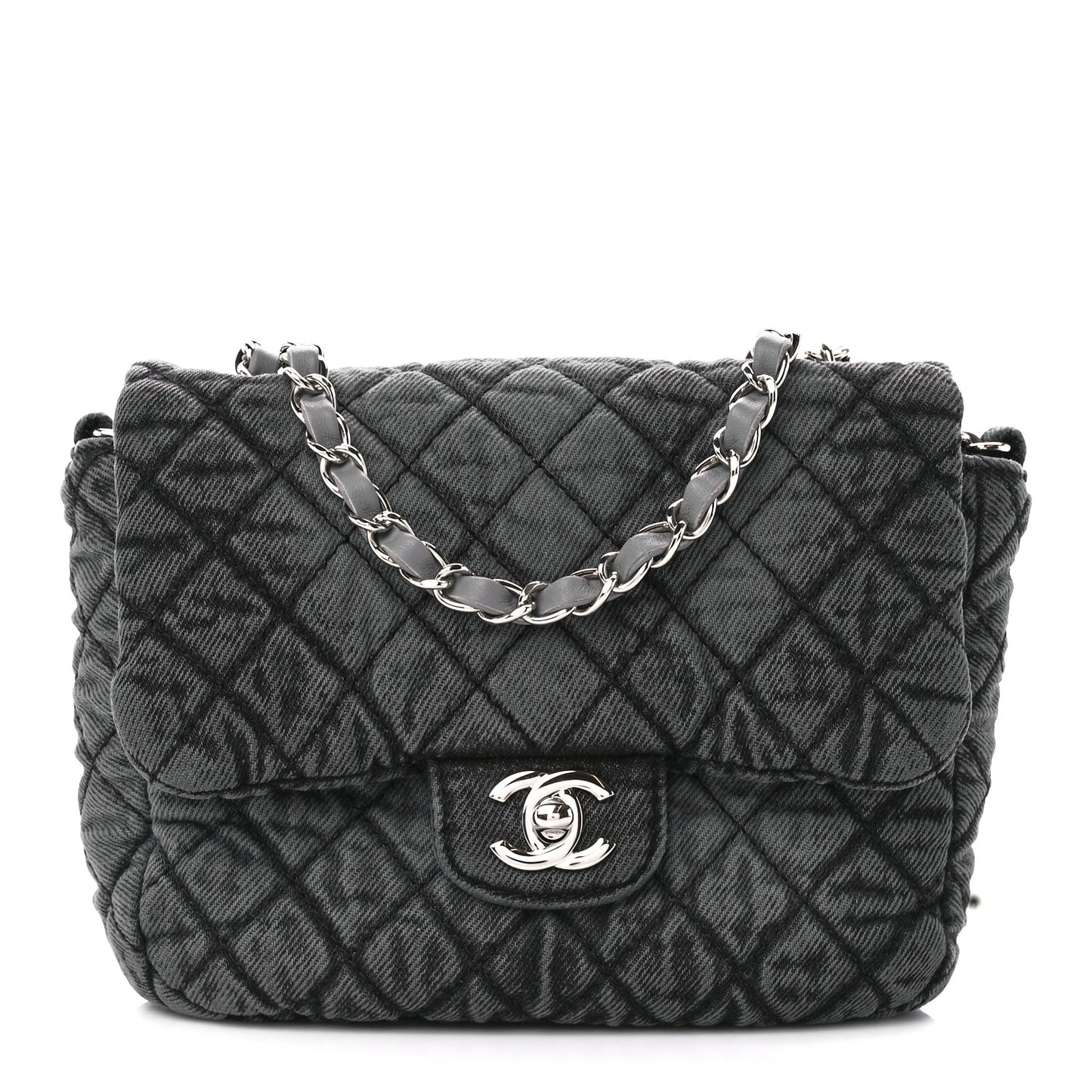 Washed Denim Quilted Small Denimpression Flap Grey Black