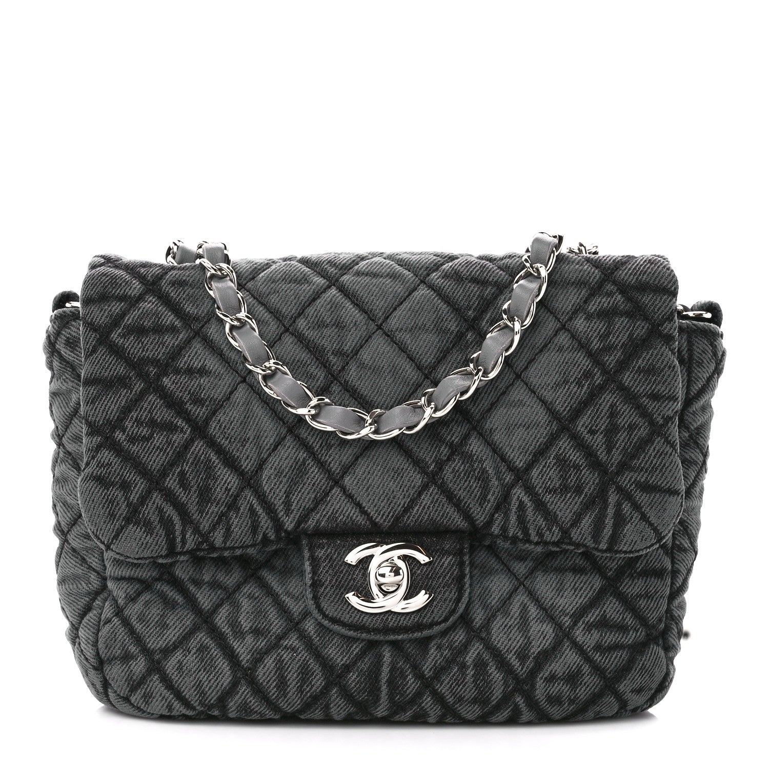 Chanel Washed Denim Quilted Small Denimpression Flap Grey Black 1 of 11