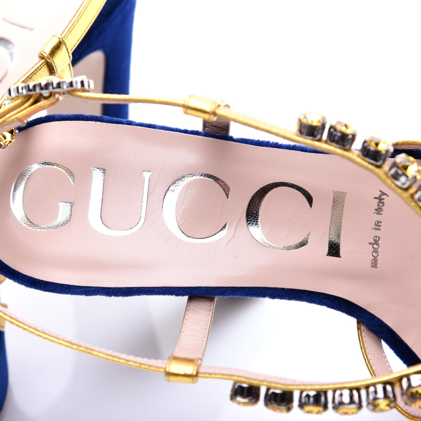 Velvet Nappa Crystal Zephyra Slingback Platform High Heel Sandals 36.5 Blue Gold
