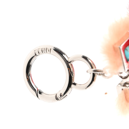 Fendi Metal Mink Fur Hypnoteyes Chick Pom Pom Bag Charm Palladium Palmspring Strawberry 3 of 4
