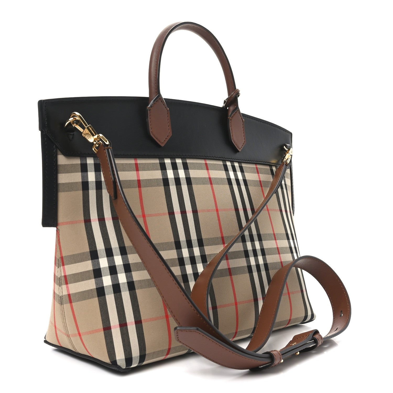 Burberry Calfskin Vintage Check Small Society Top Handle Bag Archive Beige Black 3 of 9