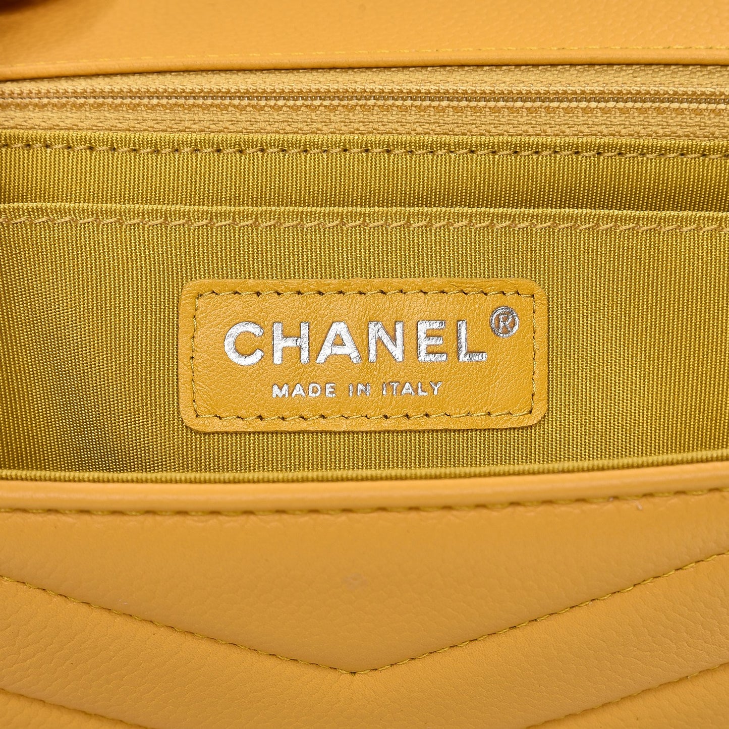 Caviar Chevron Quilted Medium Single Flap Yellow