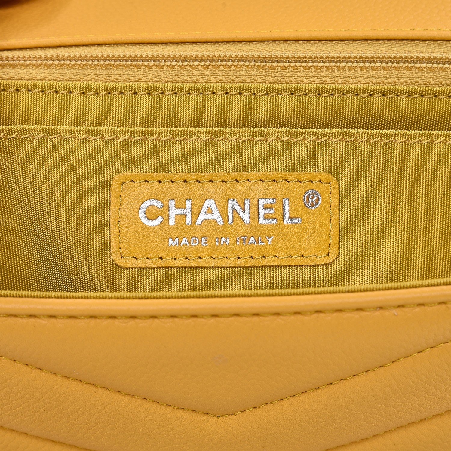 Chanel Caviar Chevron Quilted Medium Single Flap Yellow 6 of 8