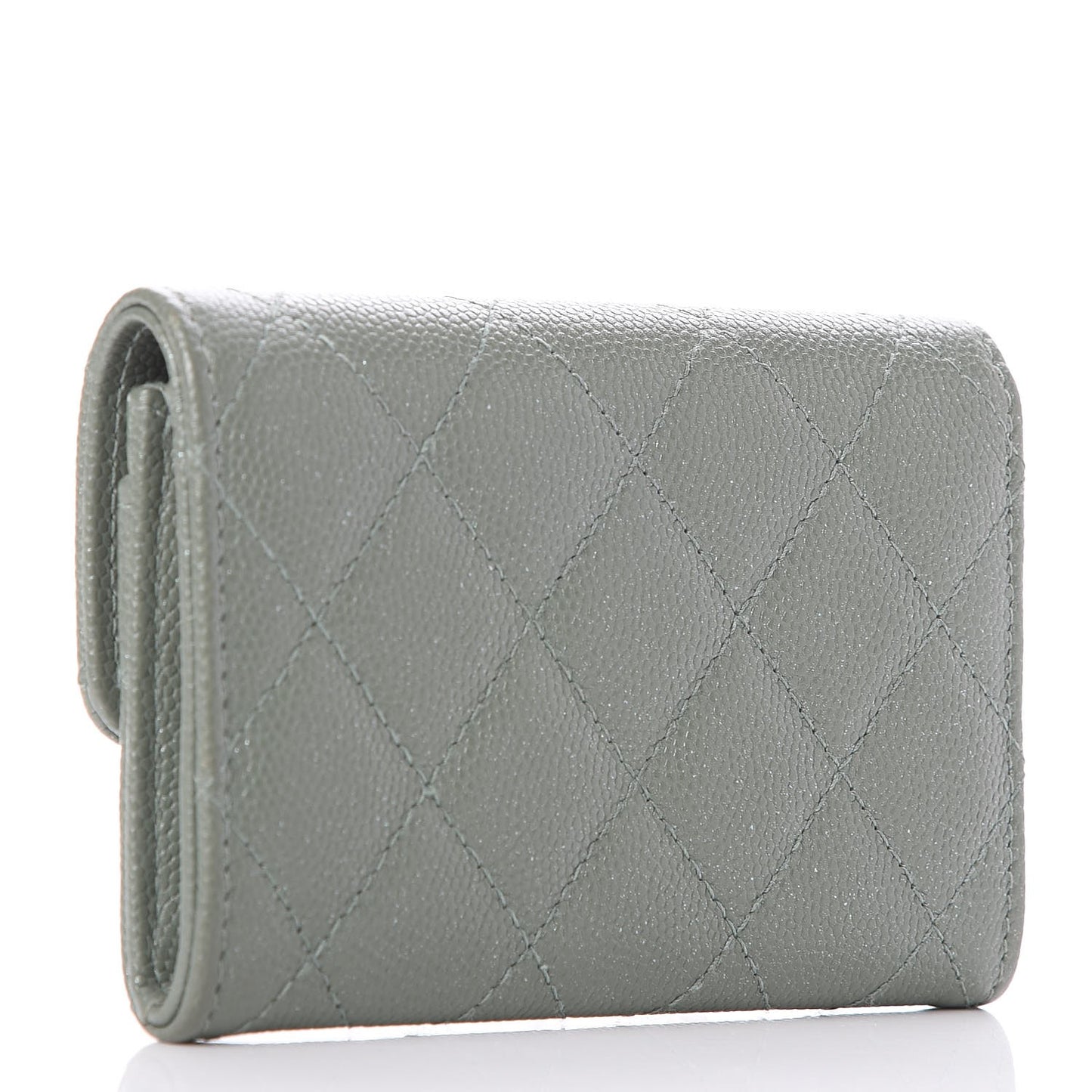 Iridescent Caviar Quilted Flap Card Holder Green
