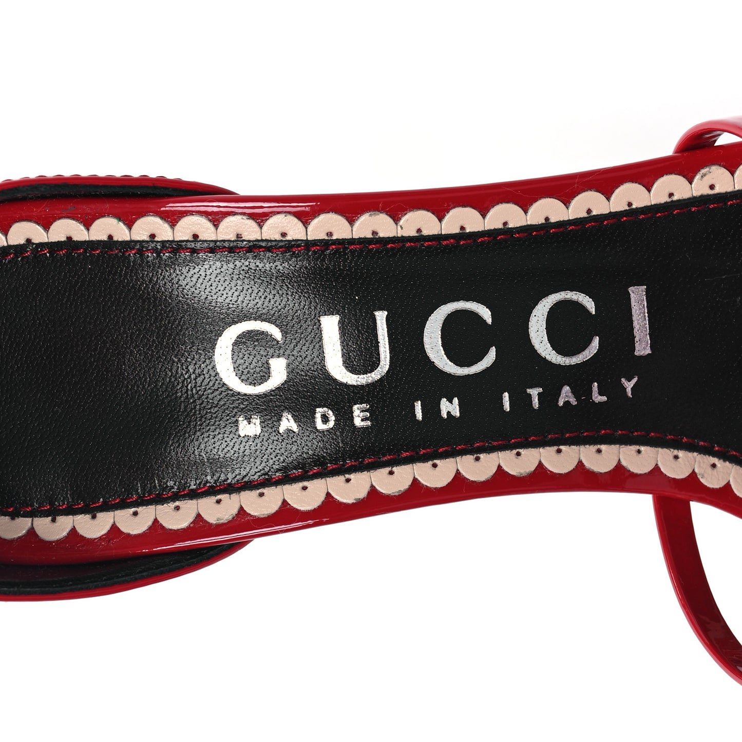 Patent Crystal Double G Ankle Wrap Sandals 36 Red