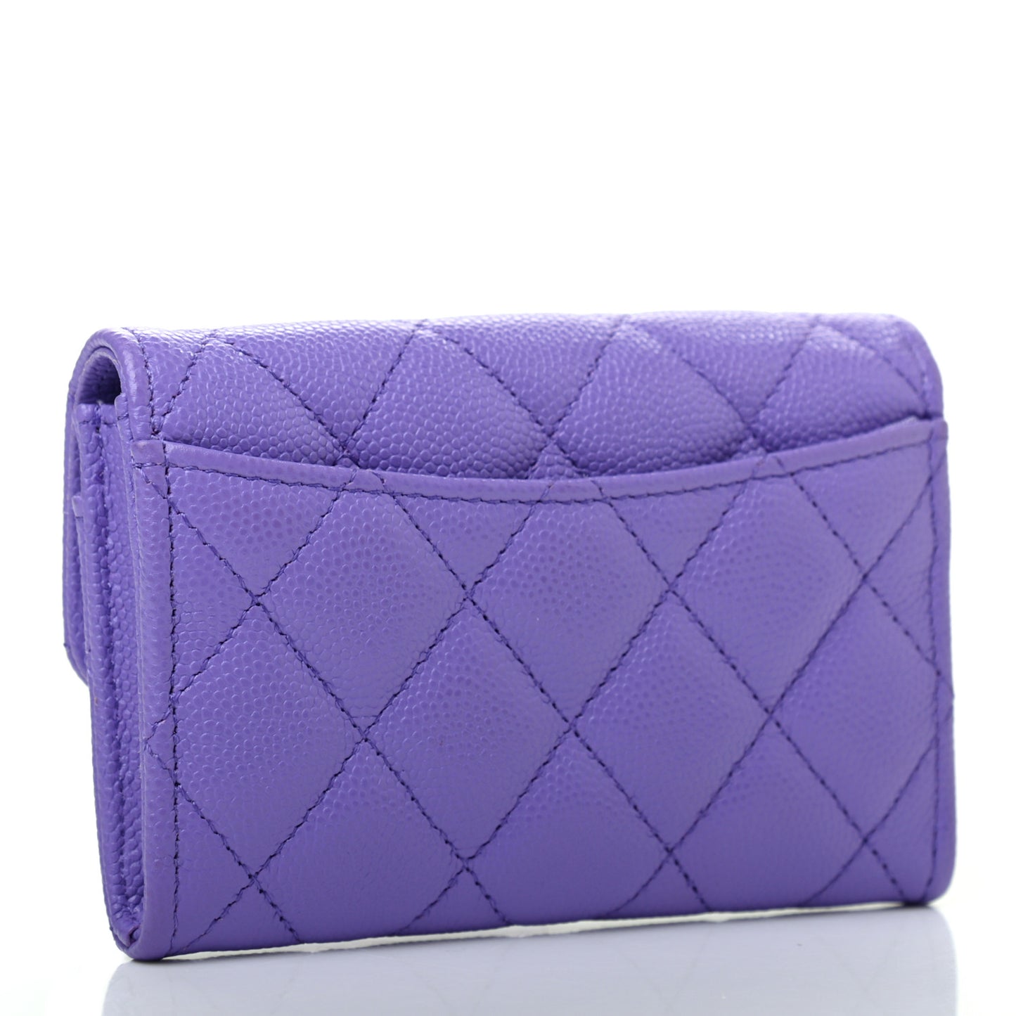 Caviar Quilted Flap Card Holder Wallet Purple